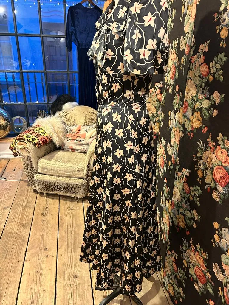 Biba white on black floral print dress