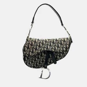 Black Canvas Oblique Saddle Shoulder Bag