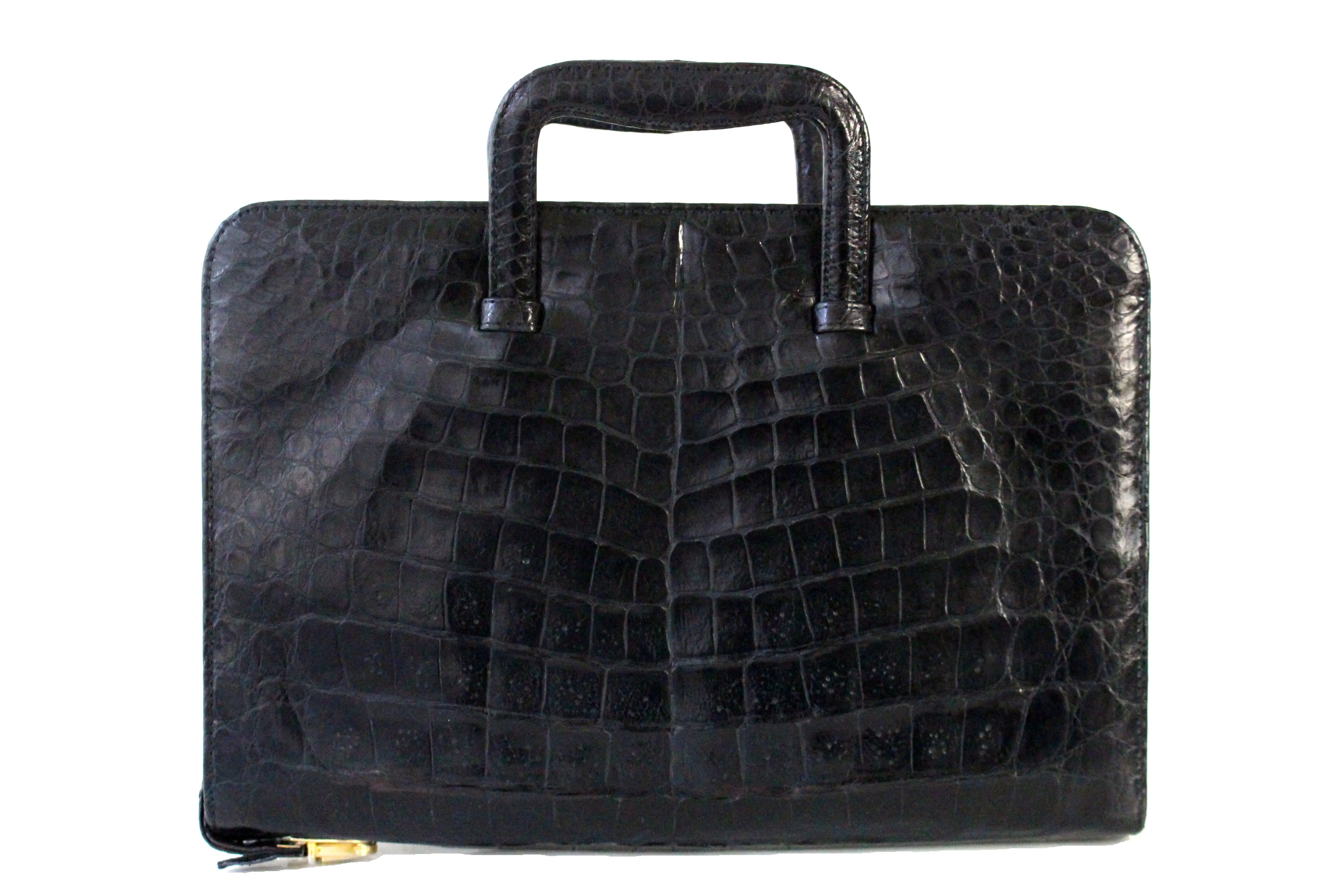 Black crocodile briefcase bag with sliding handles