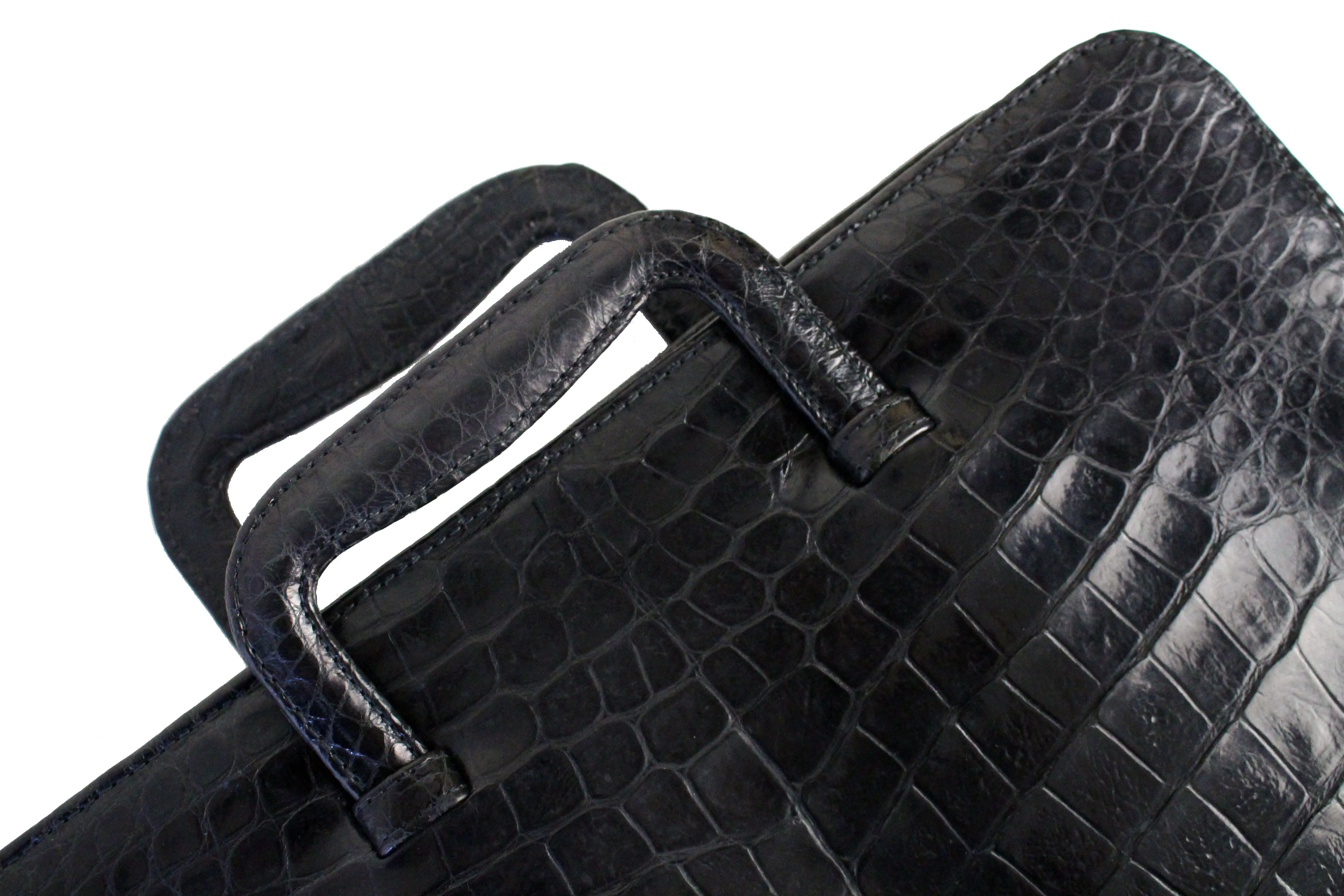 Black crocodile briefcase bag with sliding handles