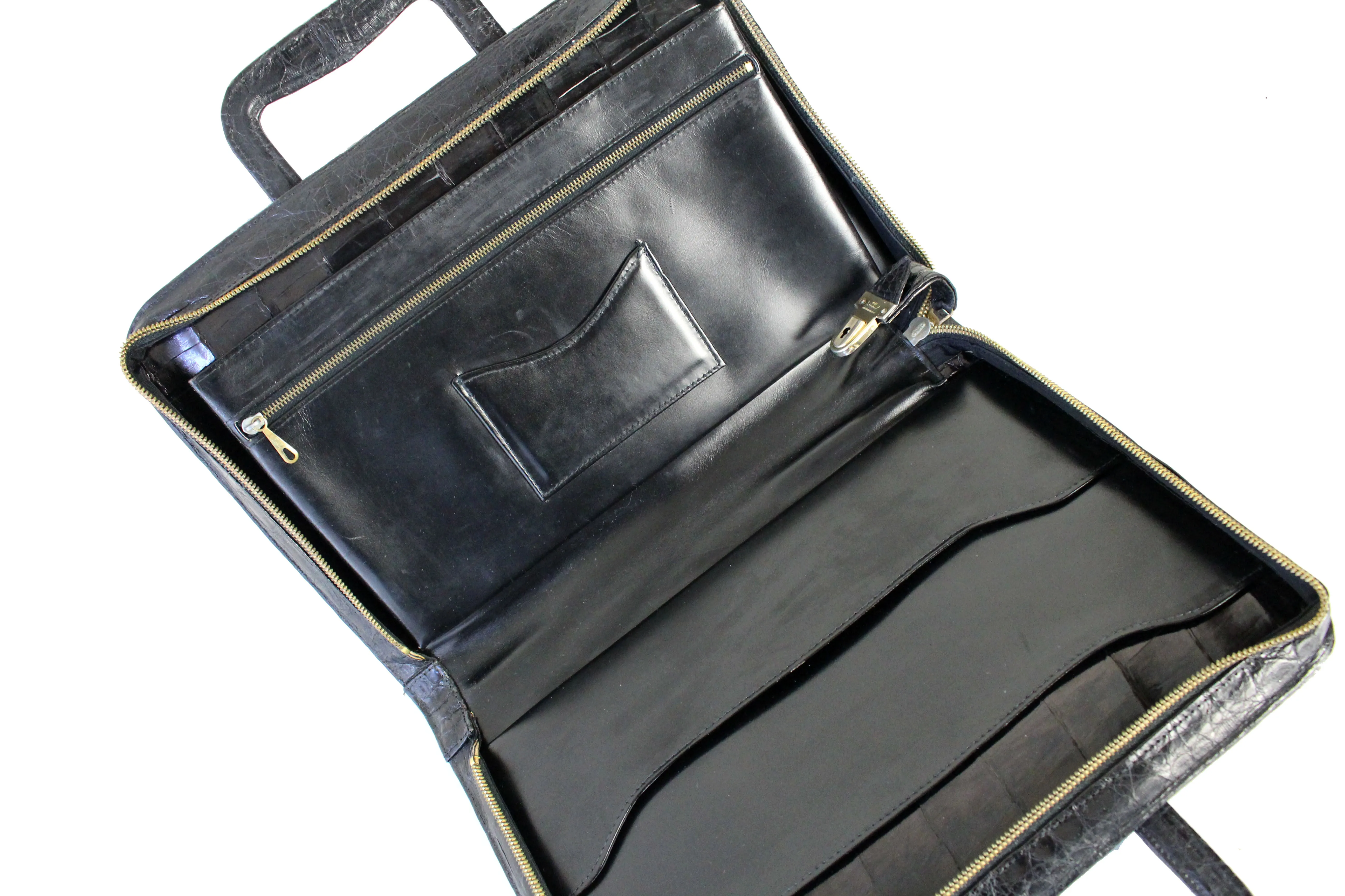 Black crocodile briefcase bag with sliding handles