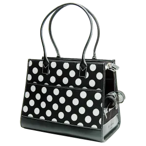 Black Wool Polka Dot & Black Leather Carrier