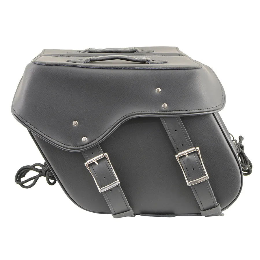 Black Zip-Off Large Double Strap PVC Throw Over Saddle Bag