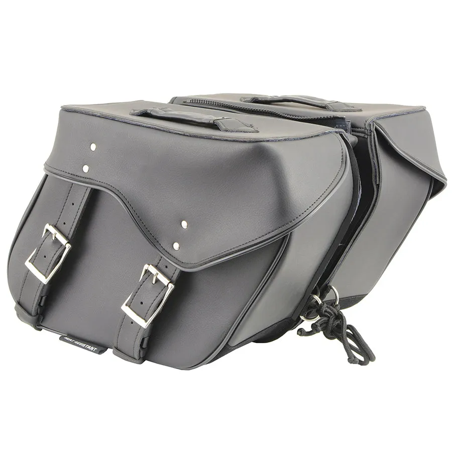 Black Zip-Off Large Double Strap PVC Throw Over Saddle Bag