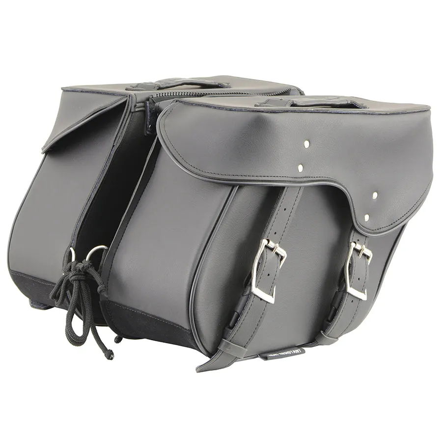 Black Zip-Off Large Double Strap PVC Throw Over Saddle Bag