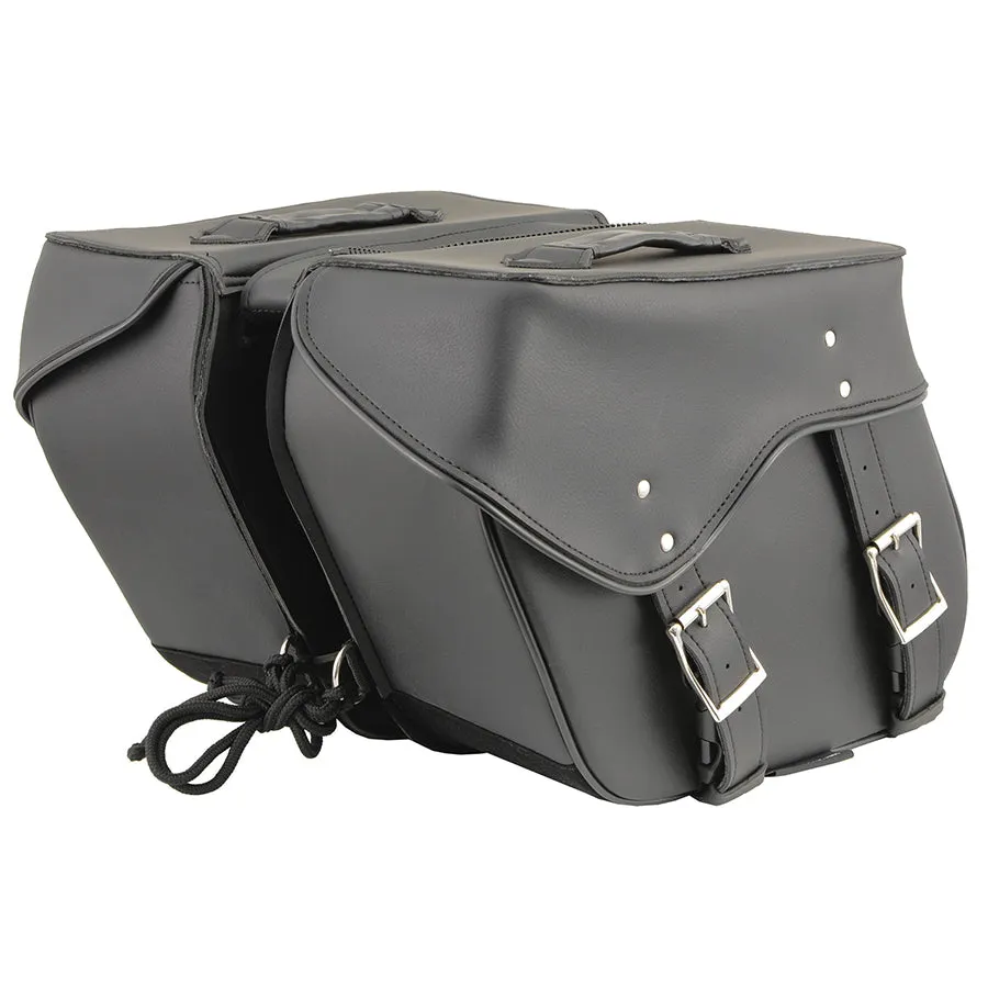 Black Zip-Off Large Double Strap PVC Throw Over Saddle Bag