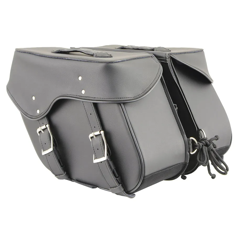 Black Zip-Off Large Double Strap PVC Throw Over Saddle Bag