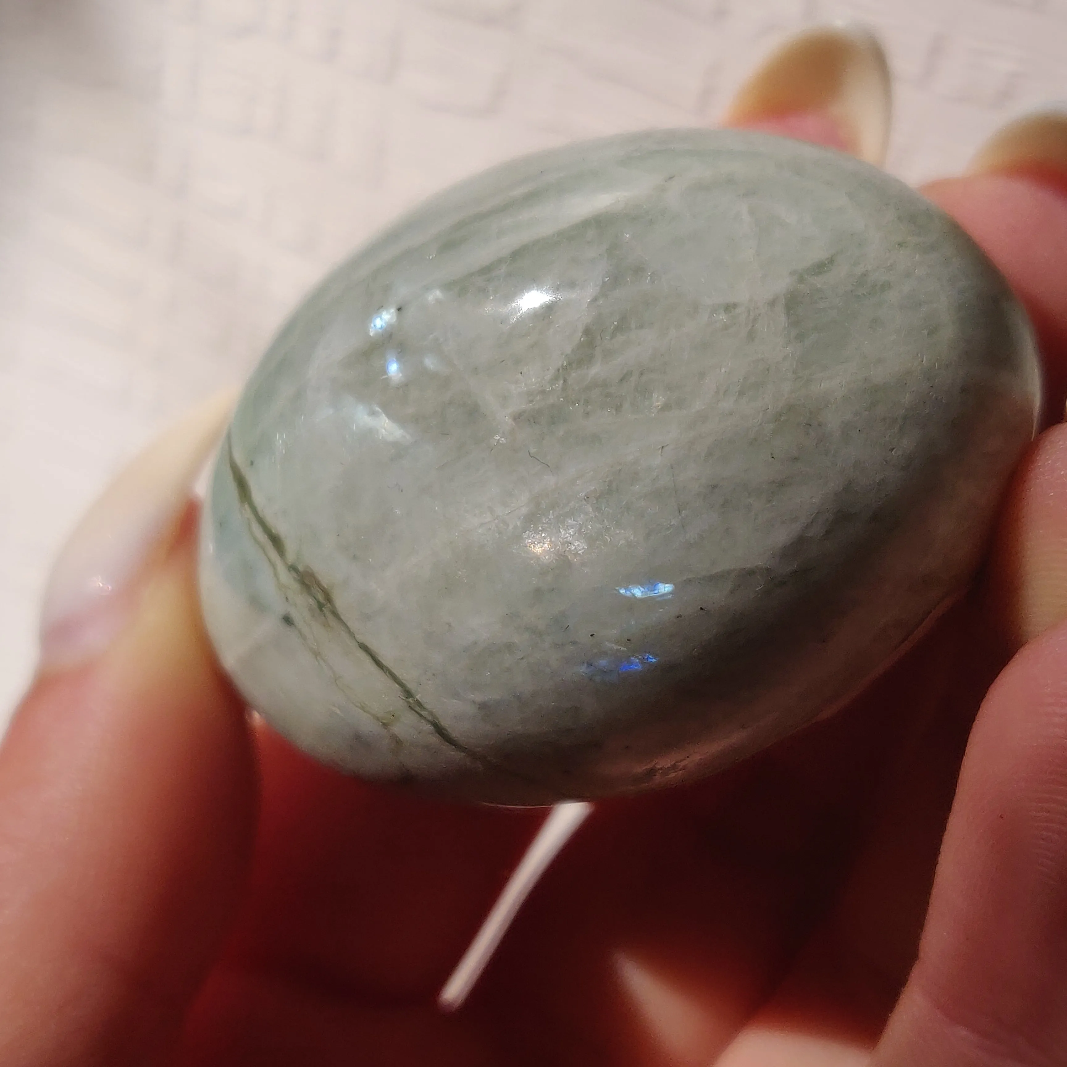 BLUE FLASH Garnierite Palm Stone (#12)