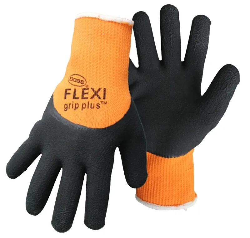 Boss FLEXI GRIP PLUS 7842M Coated Gloves, M, Knit Wrist Cuff, Latex Coating, Polyester Glove, Orange :PR: QUANTITY: 1