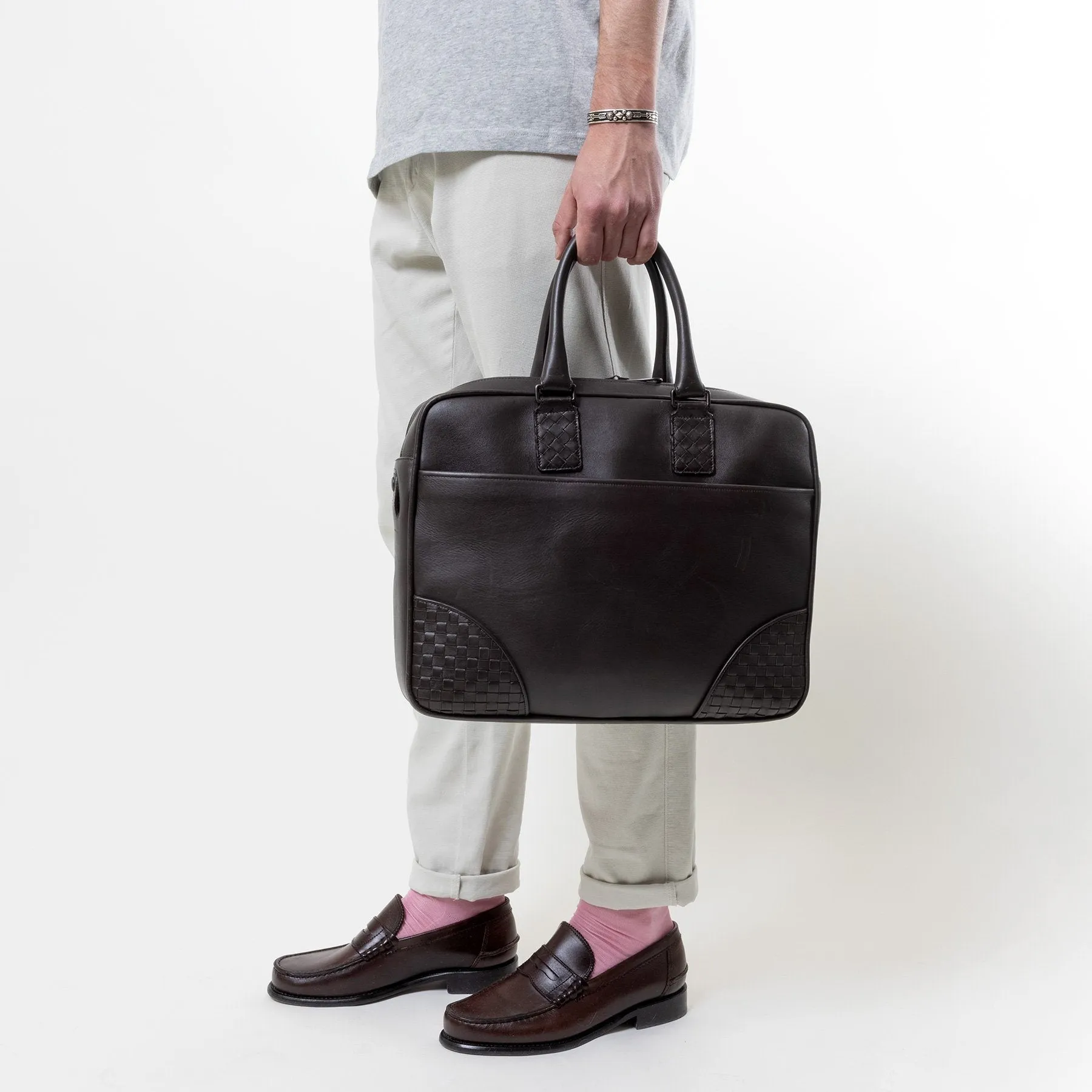 BOTTEGA VENETA BROWN INTRECCIATO BRIEFCASE