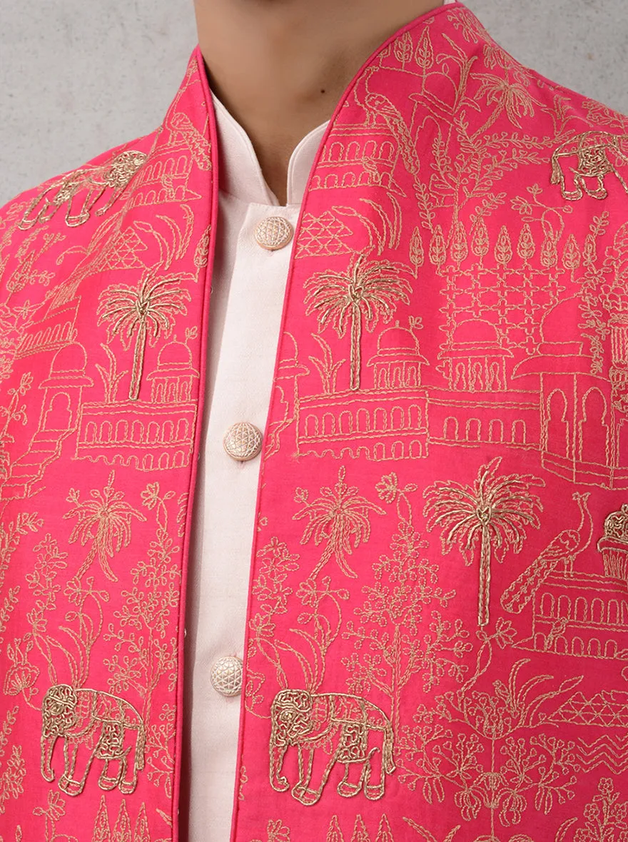 Bright Pink Bandhgala Jacket | TULA