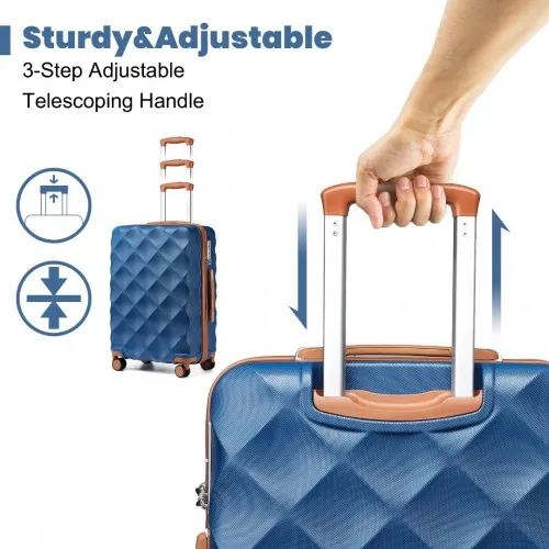 British Traveller 24 Inch Ultralight ABS & Polycarbonate Suitcase with TSA Lock - Navy & Brown