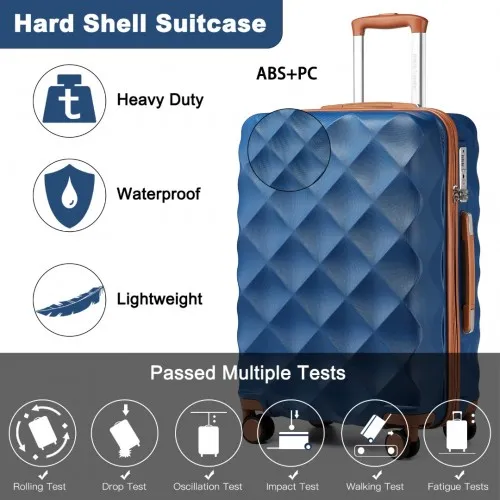 British Traveller 24 Inch Ultralight ABS & Polycarbonate Suitcase with TSA Lock - Navy & Brown