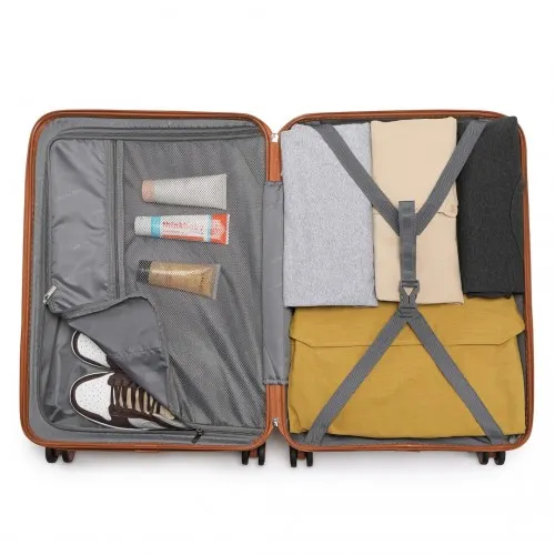 British Traveller 24 Inch Ultralight ABS & Polycarbonate Suitcase with TSA Lock - Navy & Brown