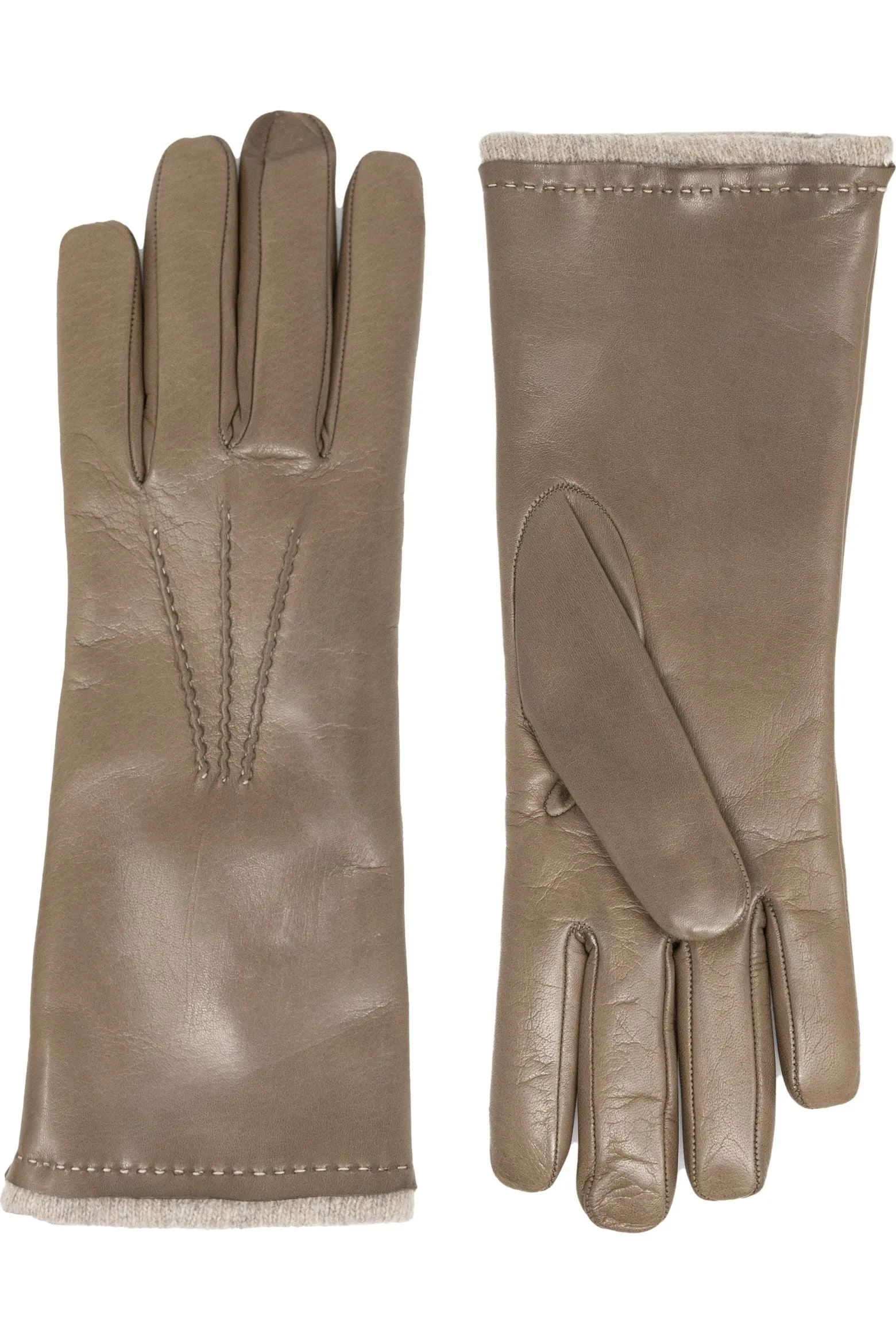 Bruno Carlo Cashmere Lined Lambskin Leather Gloves ART2425 | Taupe / Ecru Stitching