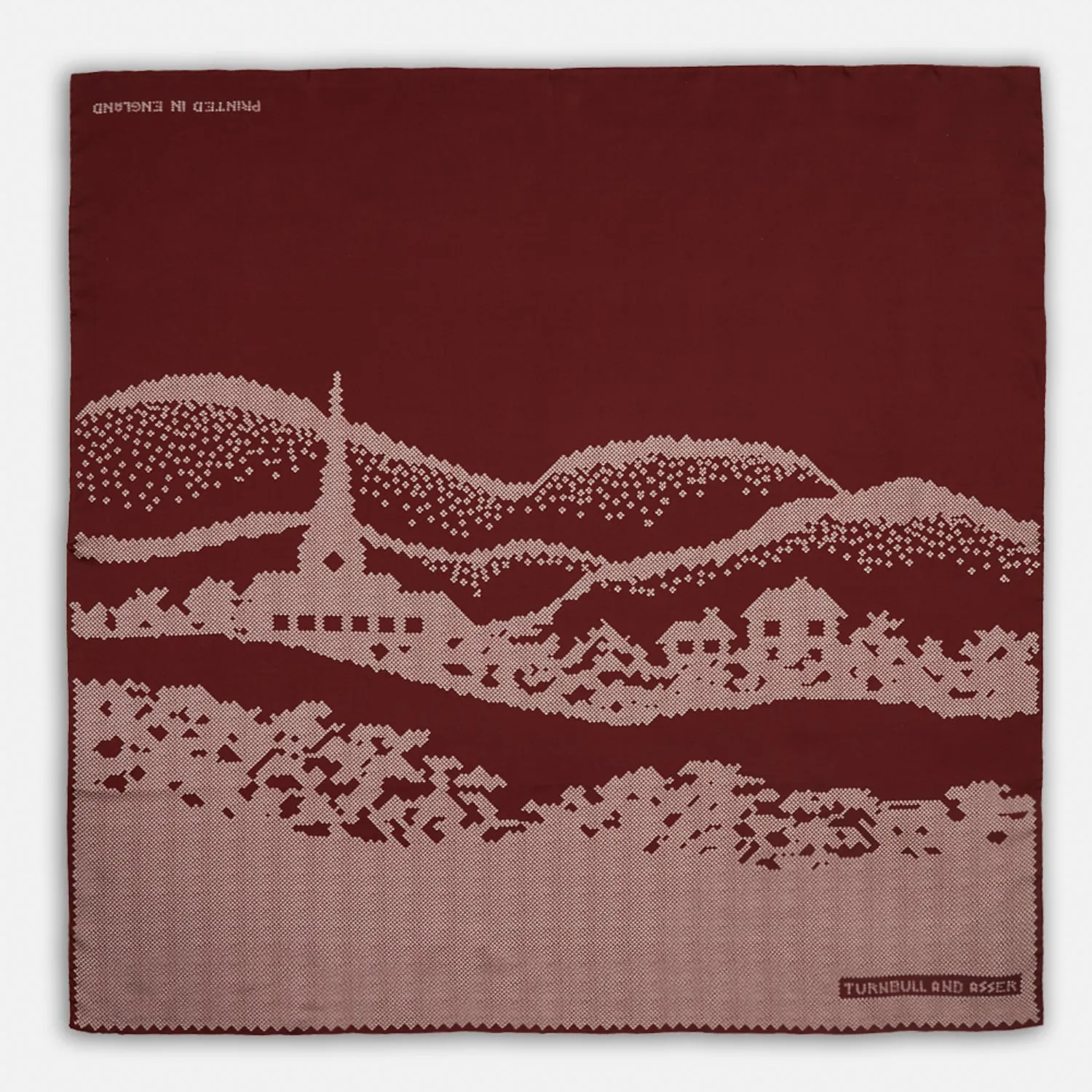 Burgundy Snowscape Motif Silk Extra Large Scarf