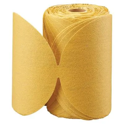 Carborundum Gold Aluminum Oxide Dri-Lube Paper Discs, Seeded Gel, 5 in Dia., P80 Grit, Roll, 05539510555