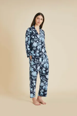 Casablanca Alcides Blue Floral Pajamas in Silk Crêpe de Chine