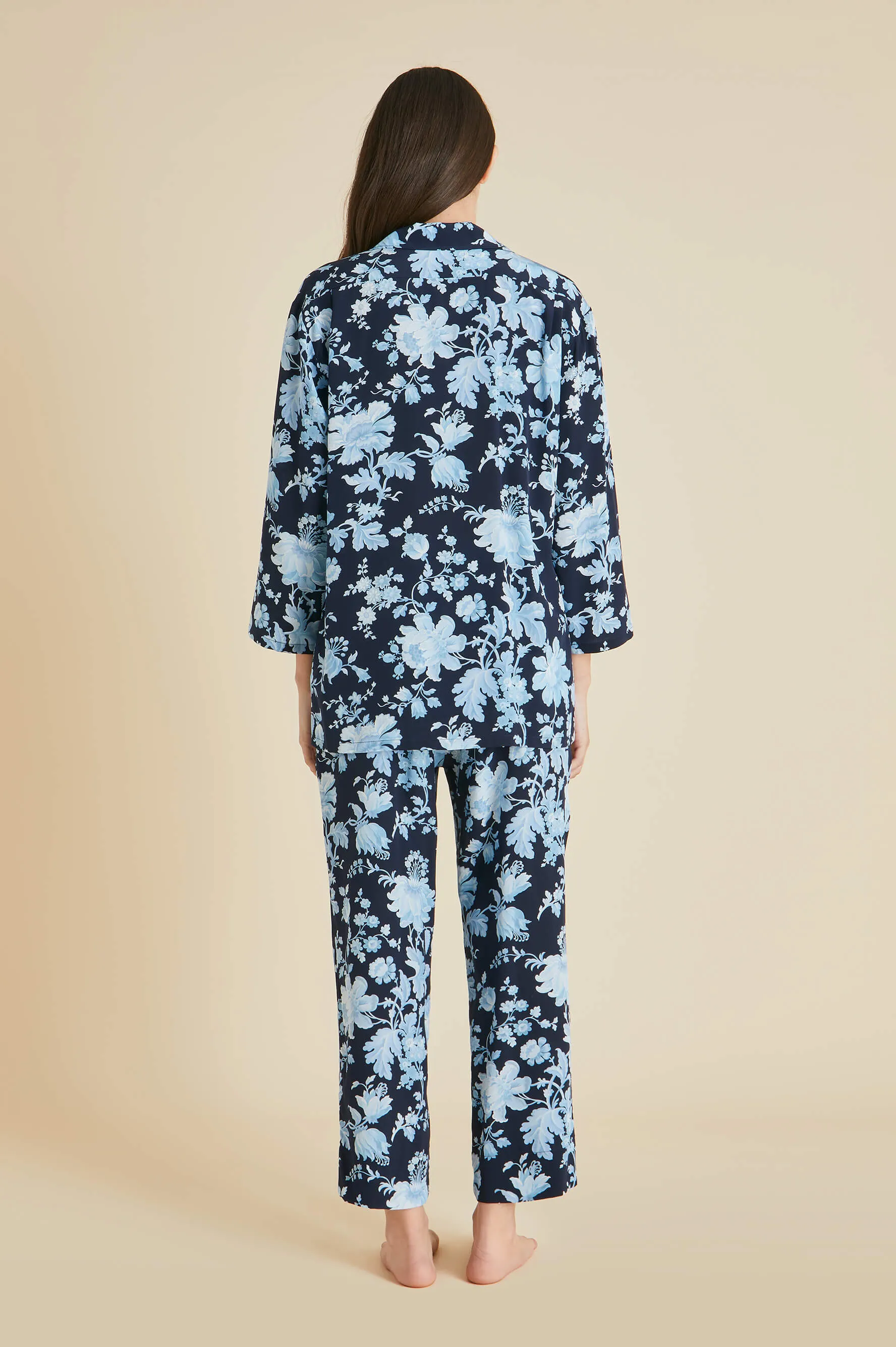 Casablanca Alcides Blue Floral Pajamas in Silk Crêpe de Chine