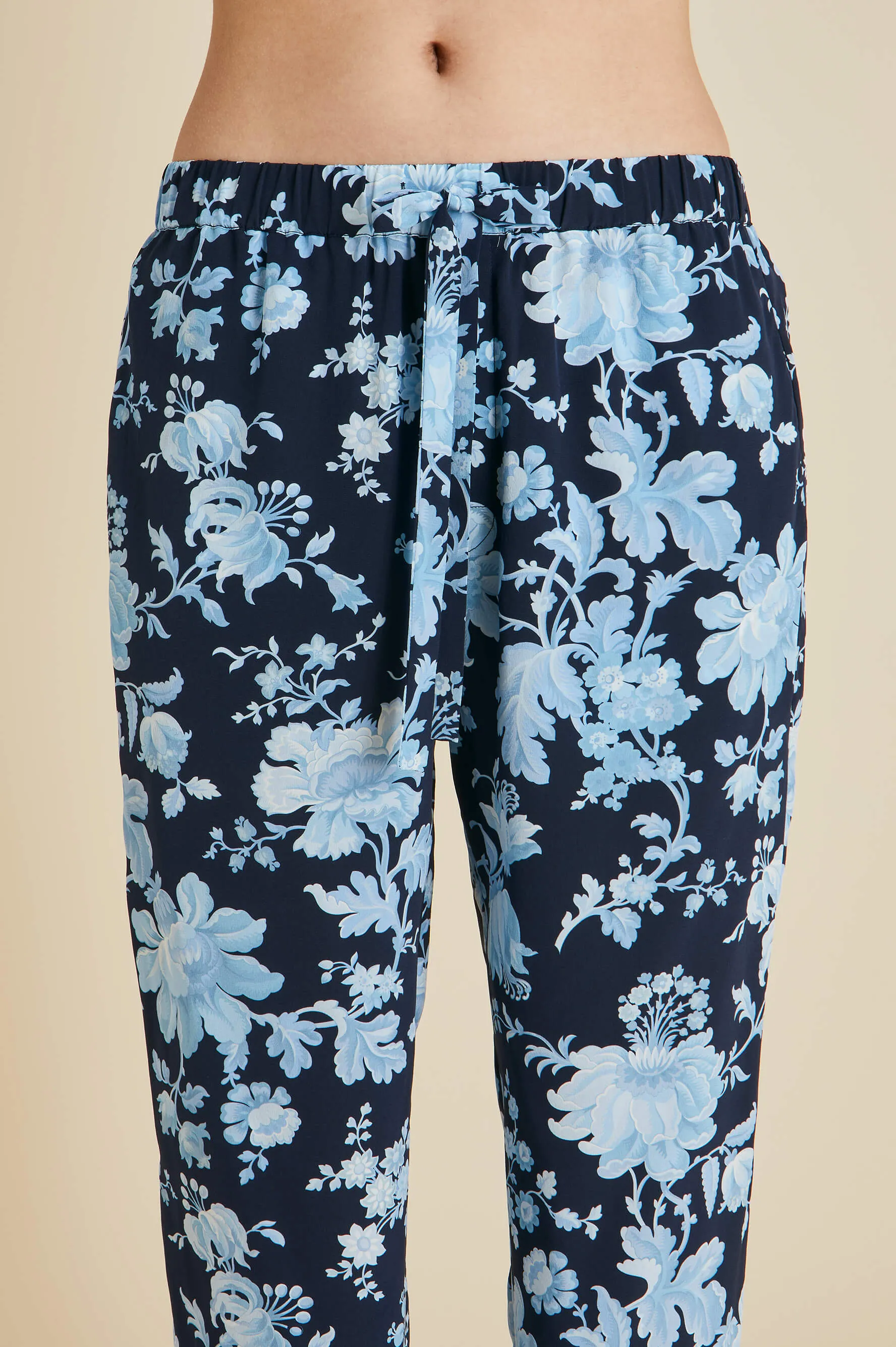 Casablanca Alcides Blue Floral Pajamas in Silk Crêpe de Chine