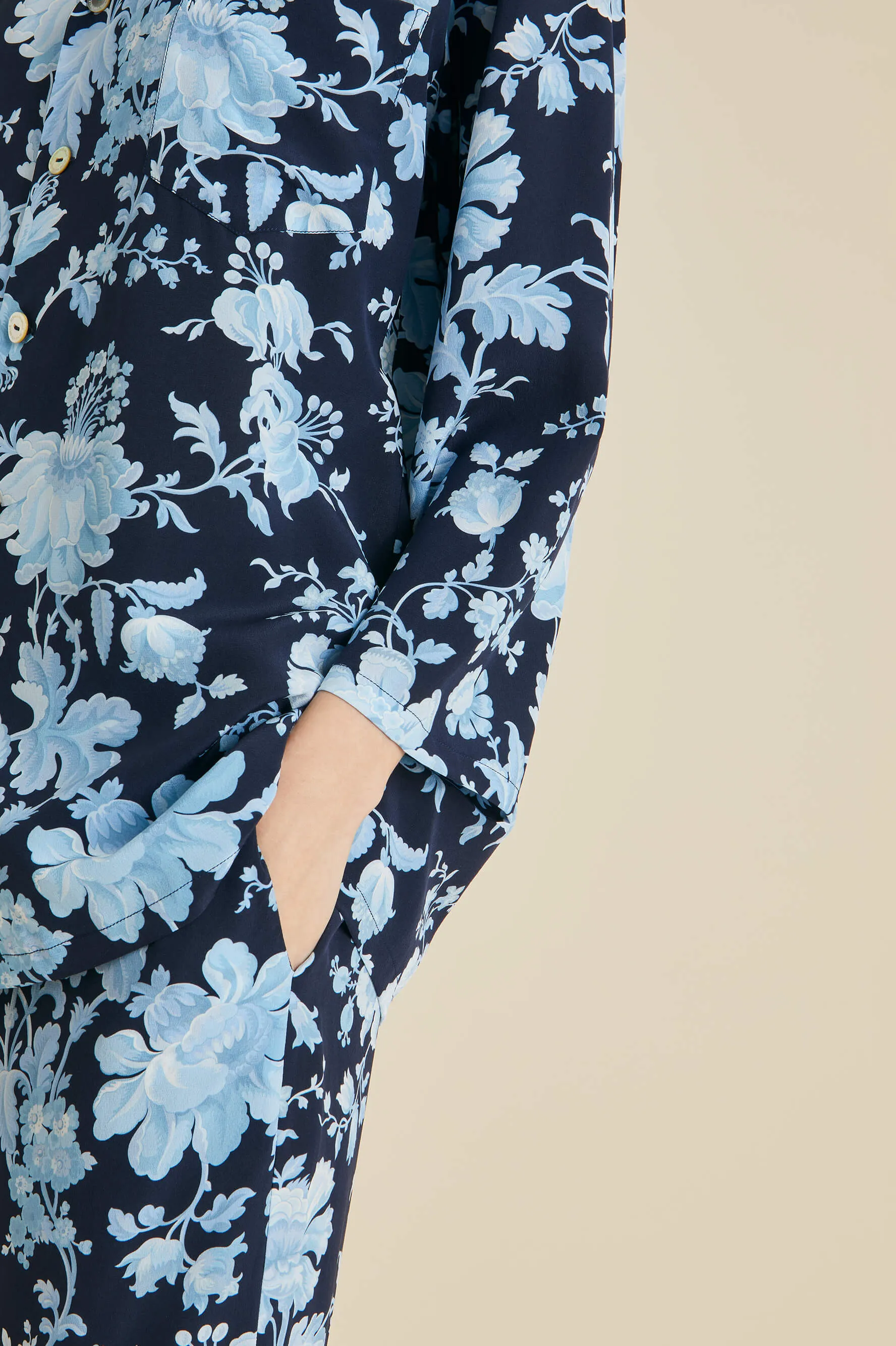 Casablanca Alcides Blue Floral Pajamas in Silk Crêpe de Chine