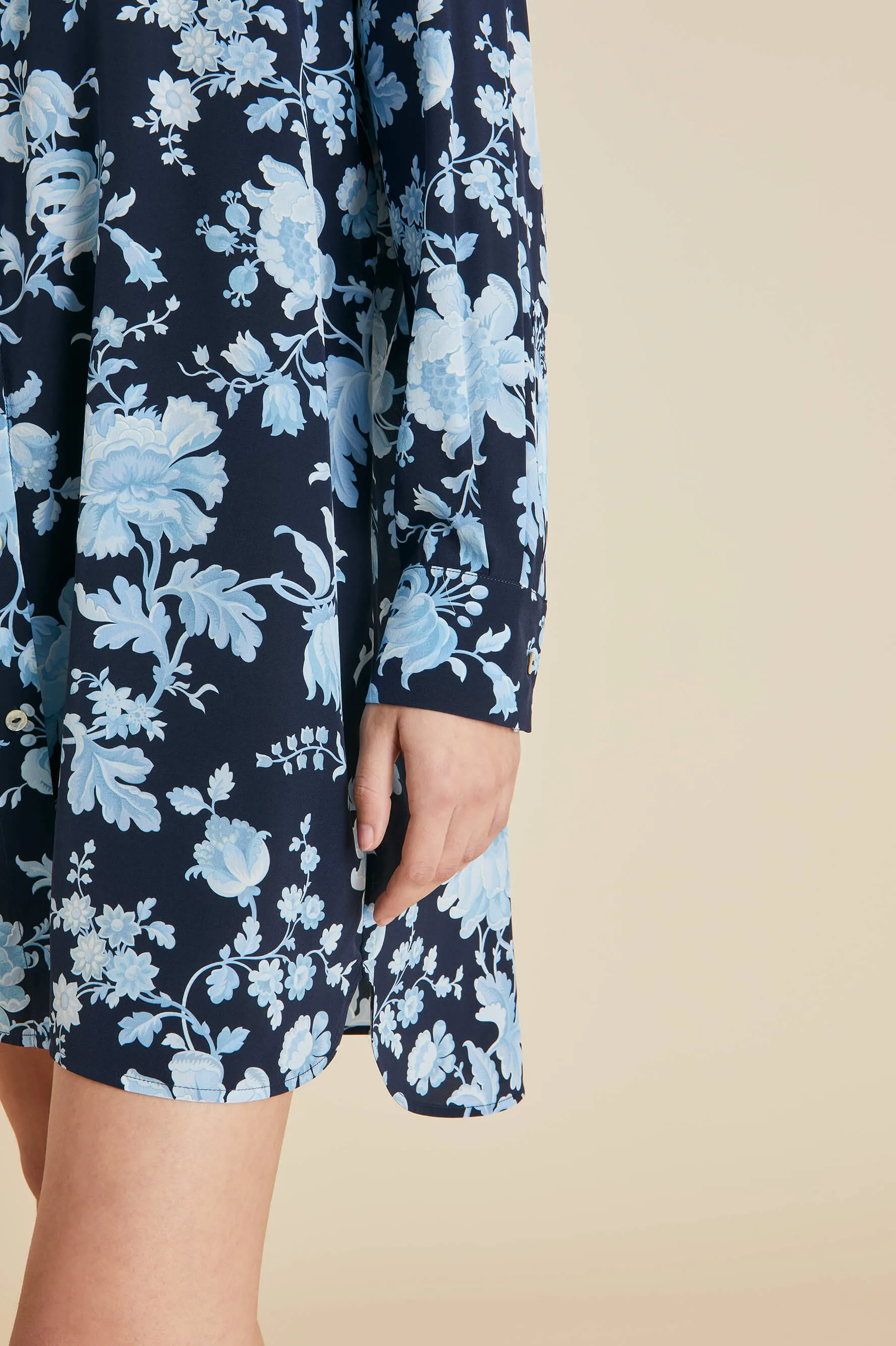 Celeste Alcides Blue Floral Nightshirt in Silk Crêpe de Chine