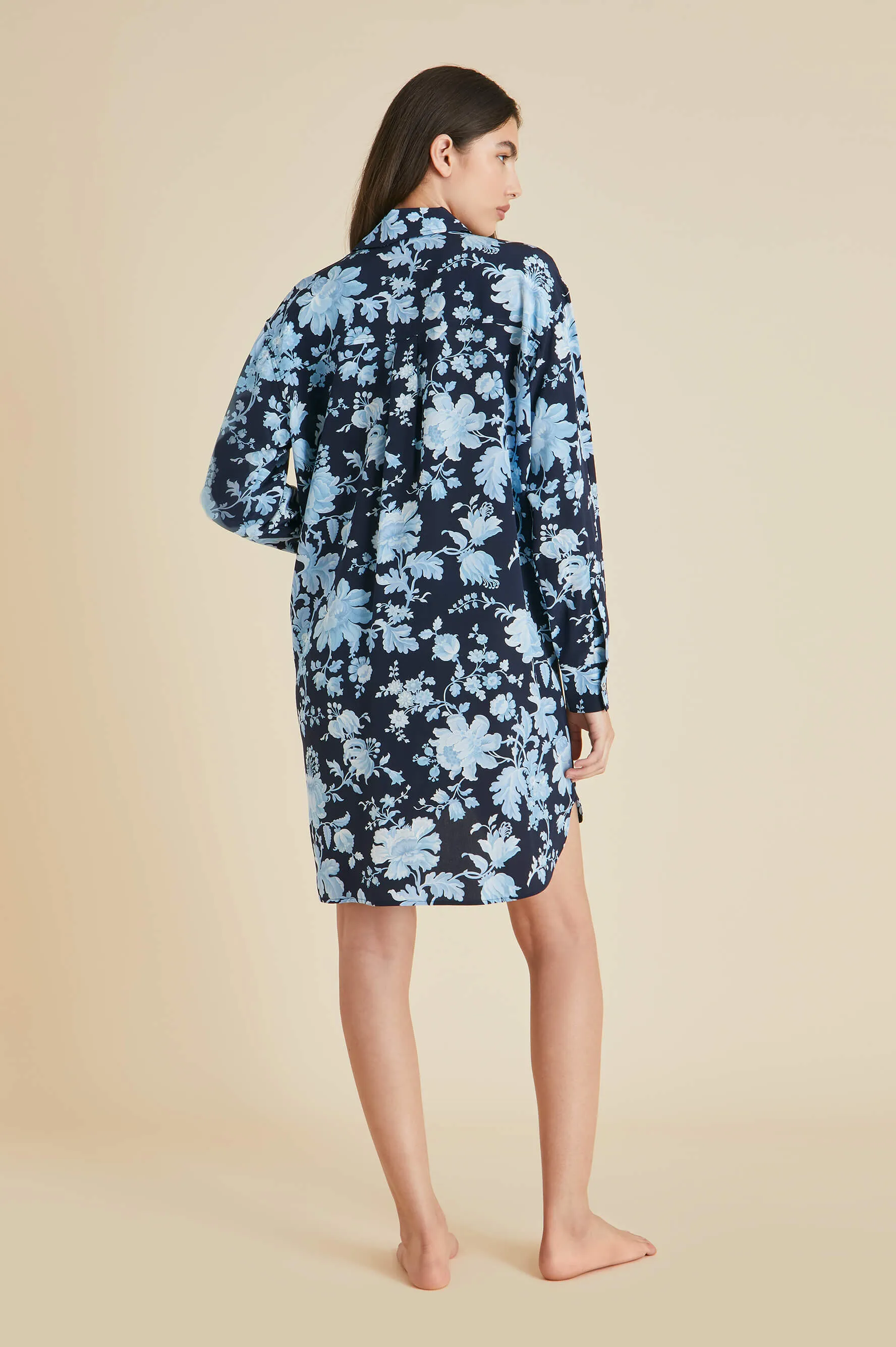 Celeste Alcides Blue Floral Nightshirt in Silk Crêpe de Chine