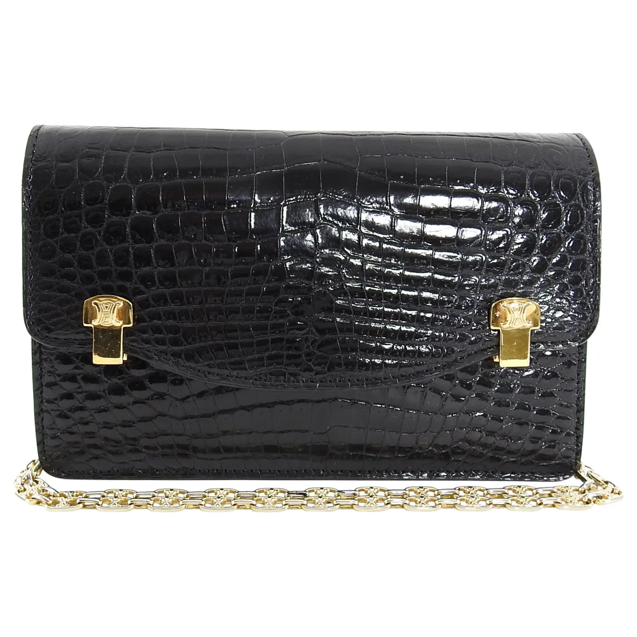 Celine Vintage 1980’s Black Crocodile Box Shoulder Bag