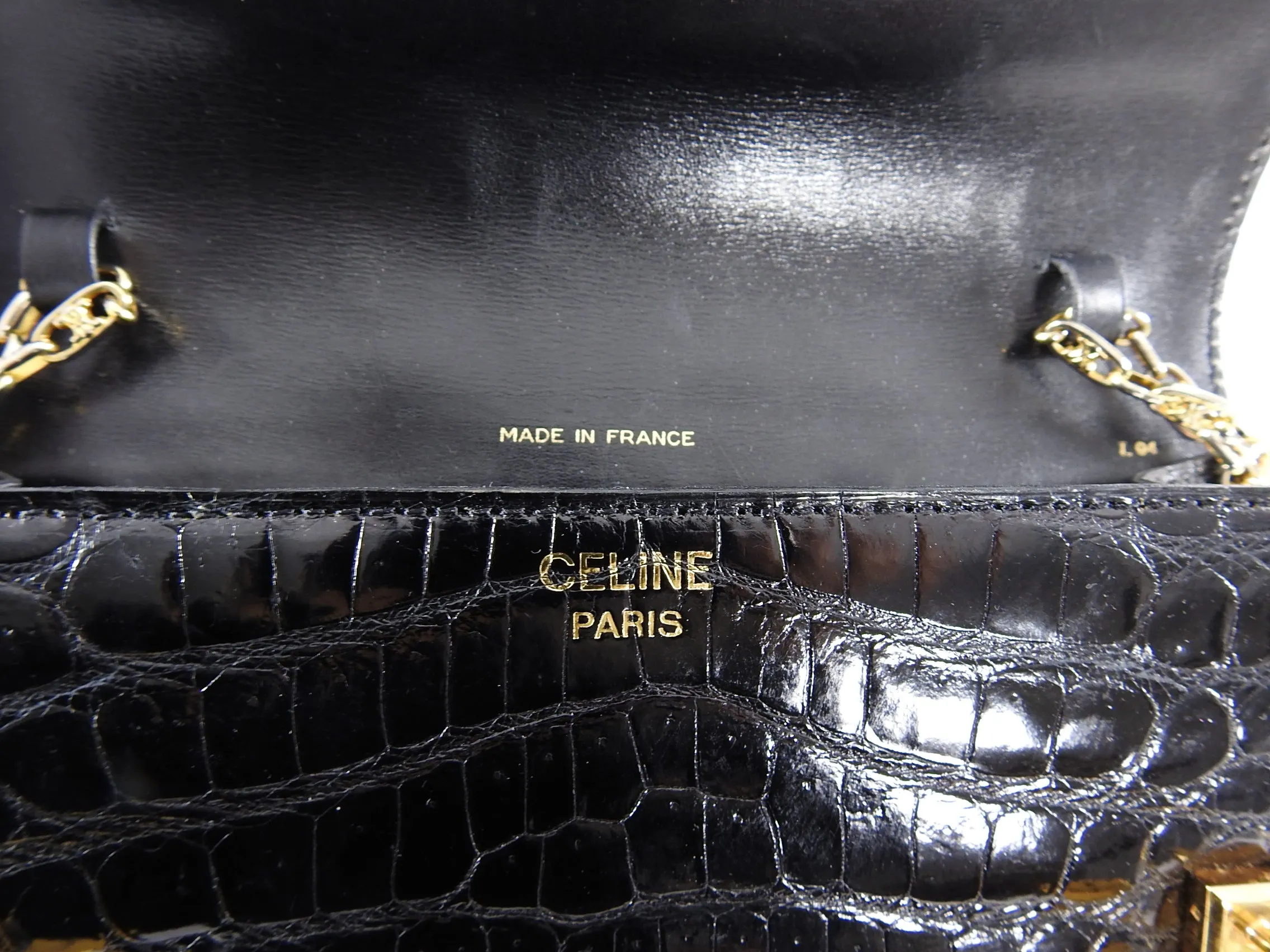 Celine Vintage 1980’s Black Crocodile Box Shoulder Bag