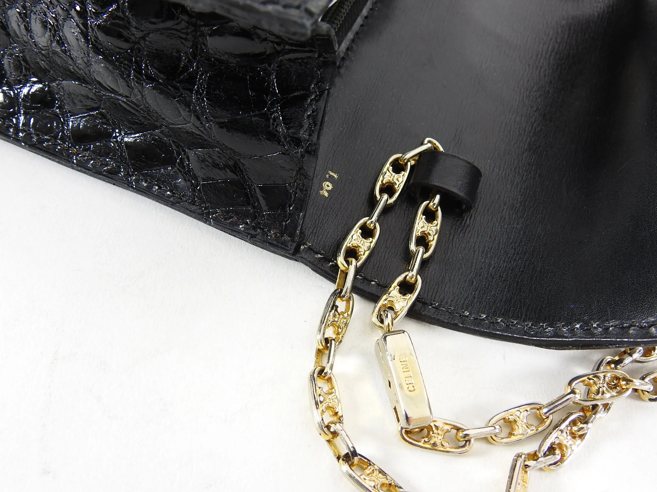 Celine Vintage 1980’s Black Crocodile Box Shoulder Bag