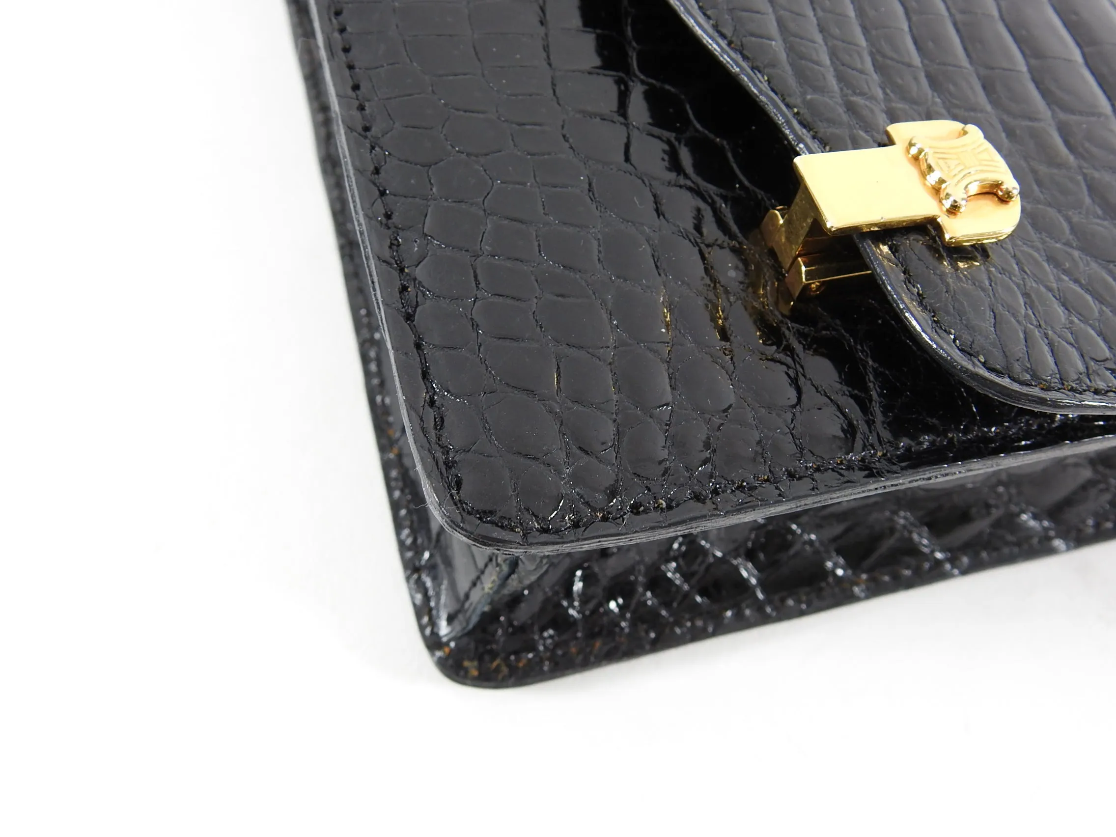 Celine Vintage 1980’s Black Crocodile Box Shoulder Bag