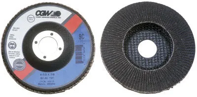 CGW Abrasives Flap Discs, Silicon Carbide, Regular, 4 1/2", 80 Grit, 7/8 in Arbor, 13,300 rpm, 56015