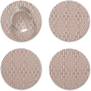 Chilewich Boxwood Geometric Lace Weave Coasters - Burnt Coral – Set of 4