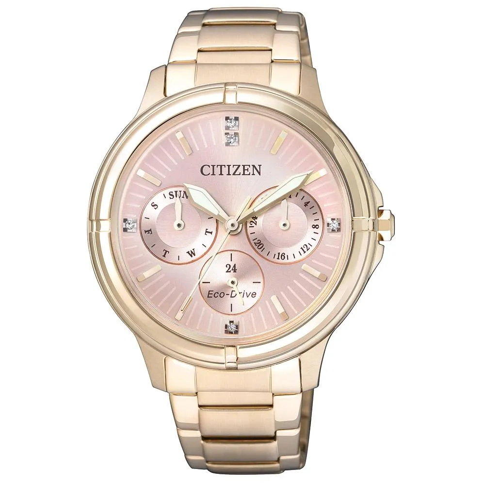 Citizen Ladies Dress Eco-Drive Rose Gold Stainless Steel Multi-Function Watch - FD2033-52W