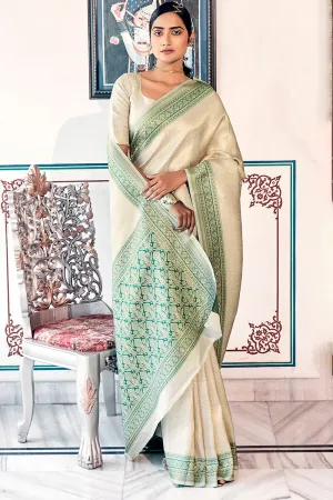 Classy Pista Kanjivaram Silk Saree With Resplendent Blouse Piece