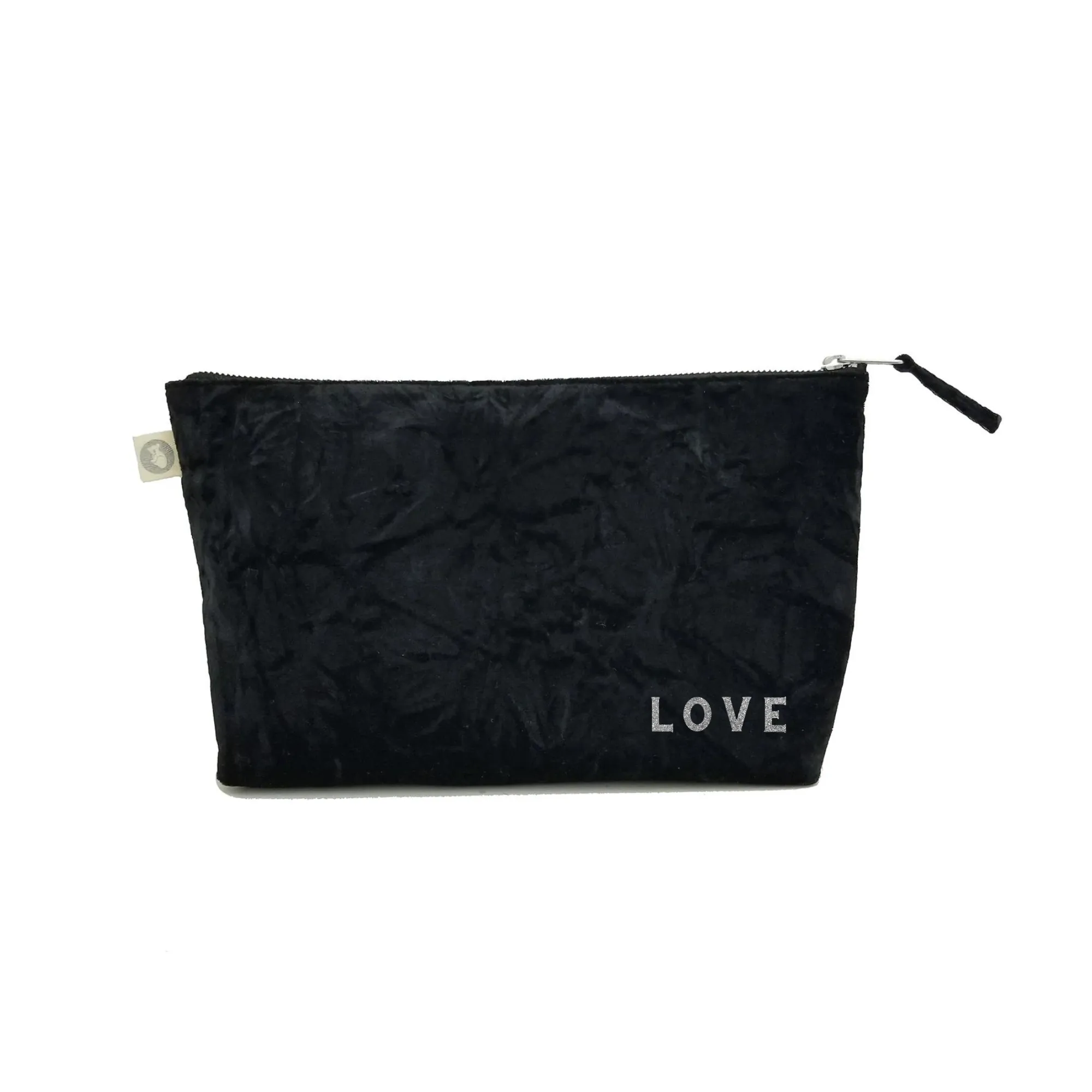 Clutch in Black Crushed Velvet with Silver Glitter Mini LOVE