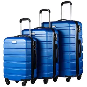 COOLIFE 3 Piece Luggage Set Hardshell With TSA Lock - Blue