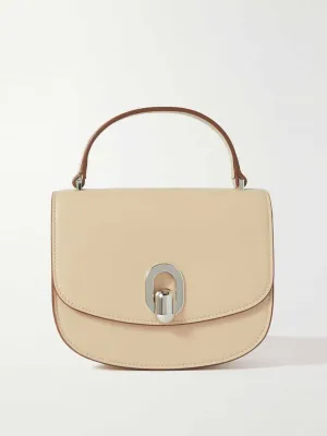 Cream leather top-handle bag