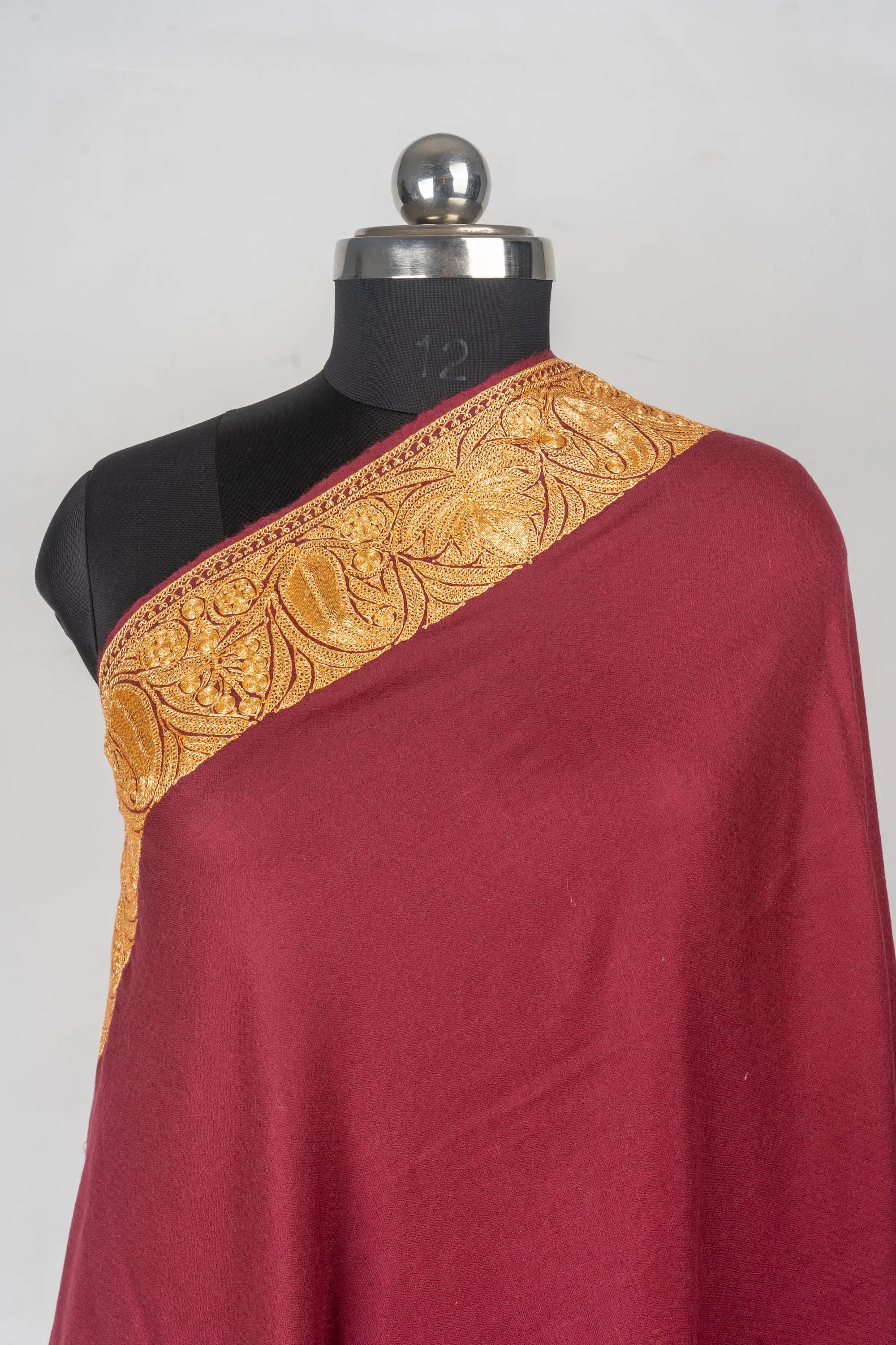 Crimson Elegance Hand-Tilla Embroidery Majestic Pashmina Shawl