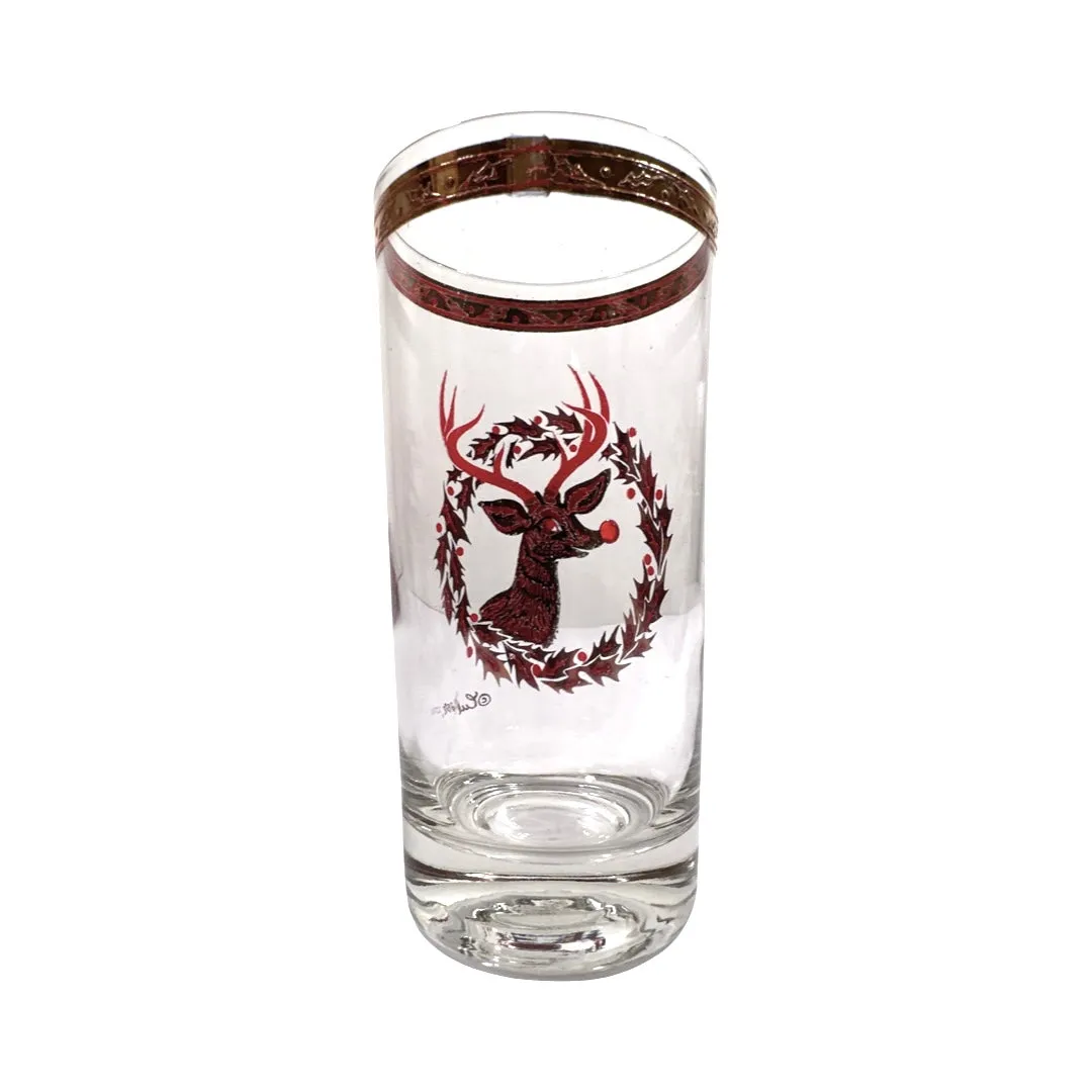 Culver Signed Mid-Century Rudolph The Red Nose Reindeer Highball Glass (Single)