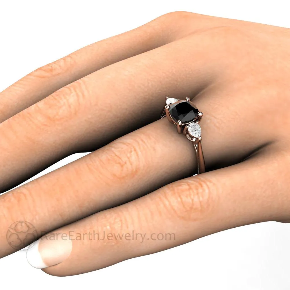 Cushion Cut Black Diamond Engagement Ring Three Stone