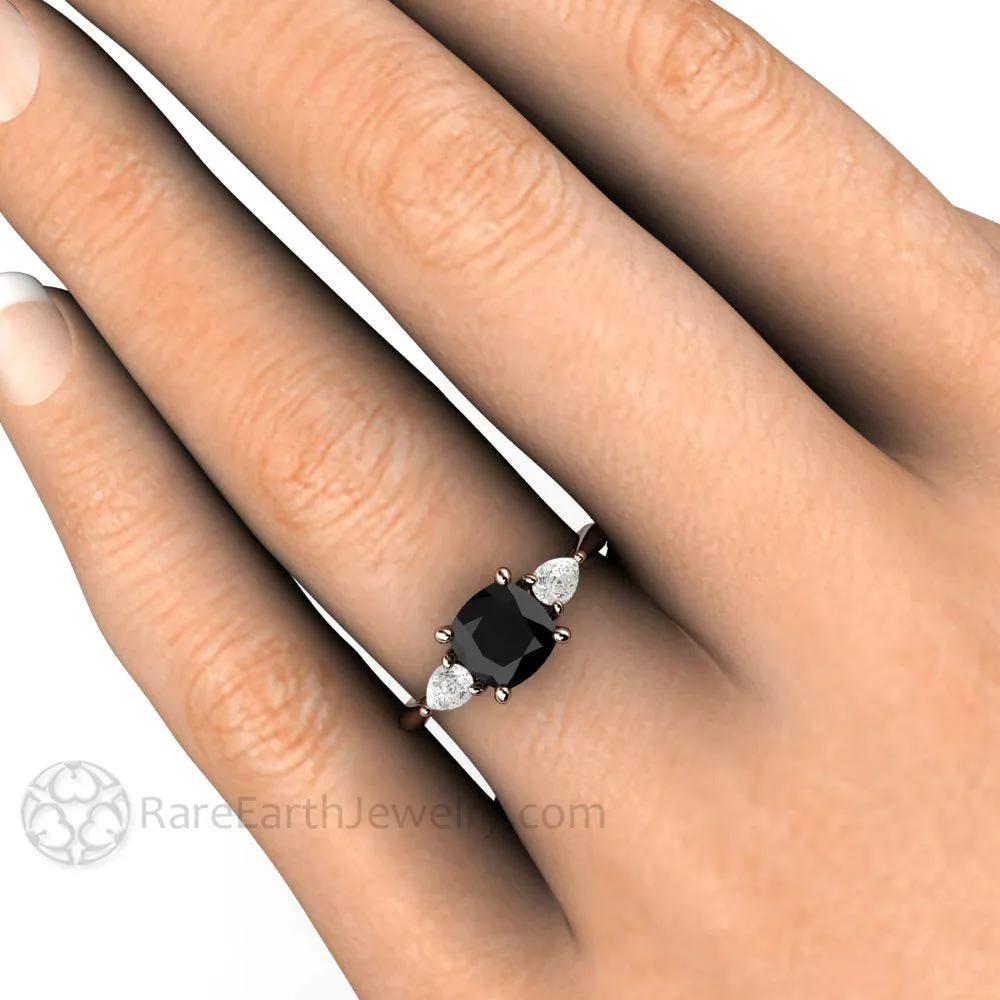 Cushion Cut Black Diamond Engagement Ring Three Stone