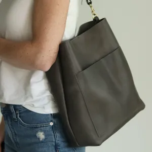 Custom Order For Jen - Leather Day Bag - Charcoal Gray (Seconds)