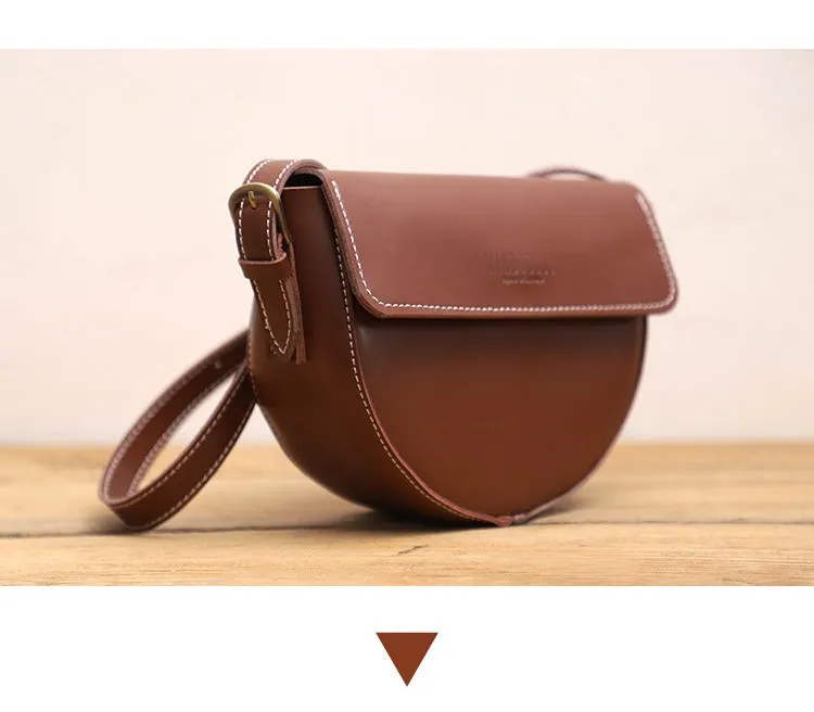 Cute Coffee LEATHER Saddle Bag WOMEN SHOULDER BAG Small Saddle Crossbody Purse FOR WOMEN