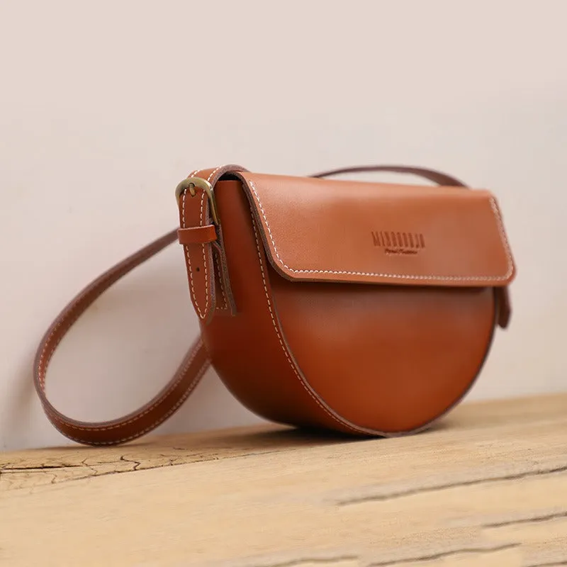 Cute Coffee LEATHER Saddle Bag WOMEN SHOULDER BAG Small Saddle Crossbody Purse FOR WOMEN