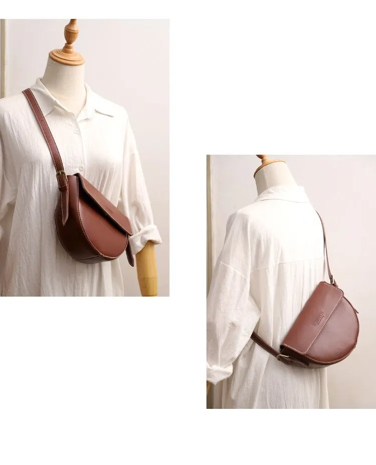 Cute Coffee LEATHER Saddle Bag WOMEN SHOULDER BAG Small Saddle Crossbody Purse FOR WOMEN