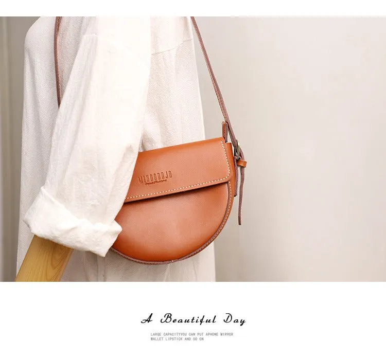 Cute Coffee LEATHER Saddle Bag WOMEN SHOULDER BAG Small Saddle Crossbody Purse FOR WOMEN