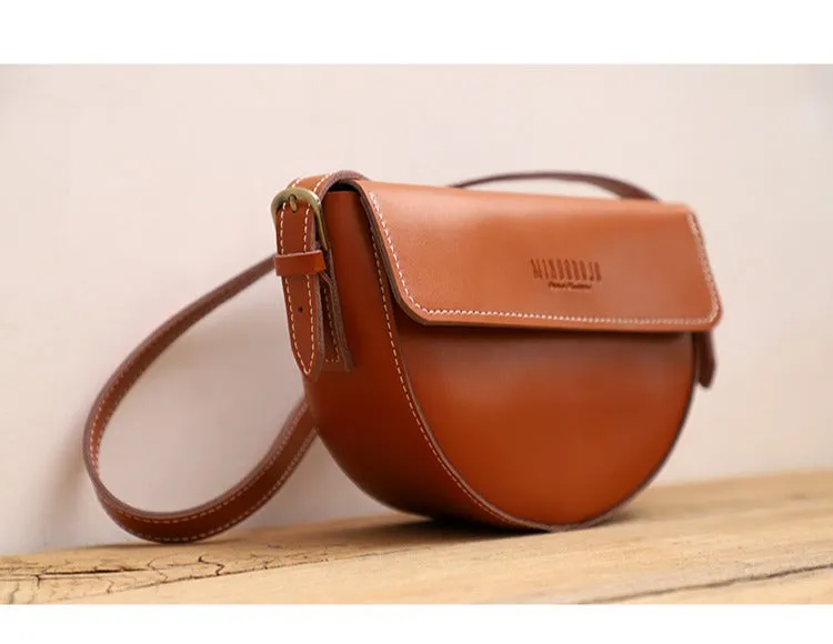 Cute Coffee LEATHER Saddle Bag WOMEN SHOULDER BAG Small Saddle Crossbody Purse FOR WOMEN