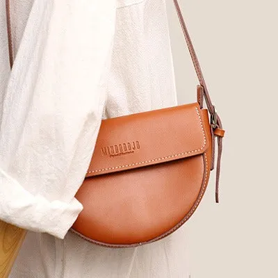 Cute Coffee LEATHER Saddle Bag WOMEN SHOULDER BAG Small Saddle Crossbody Purse FOR WOMEN