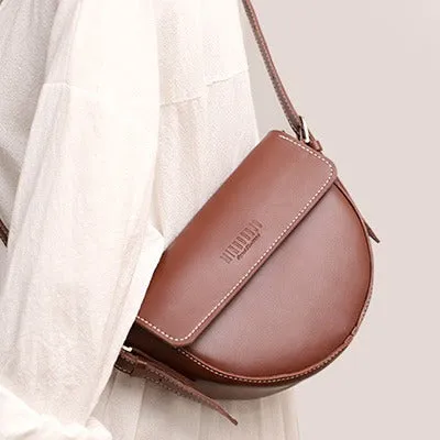 Cute Coffee LEATHER Saddle Bag WOMEN SHOULDER BAG Small Saddle Crossbody Purse FOR WOMEN